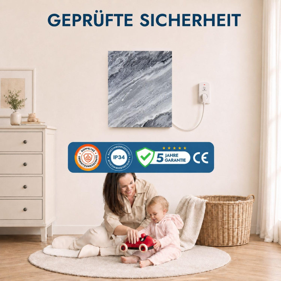 Marwona Naturstein Infrarotheizung mit Digitalthermostat I Qarama 800 W I Energiesparende Marmor Inf