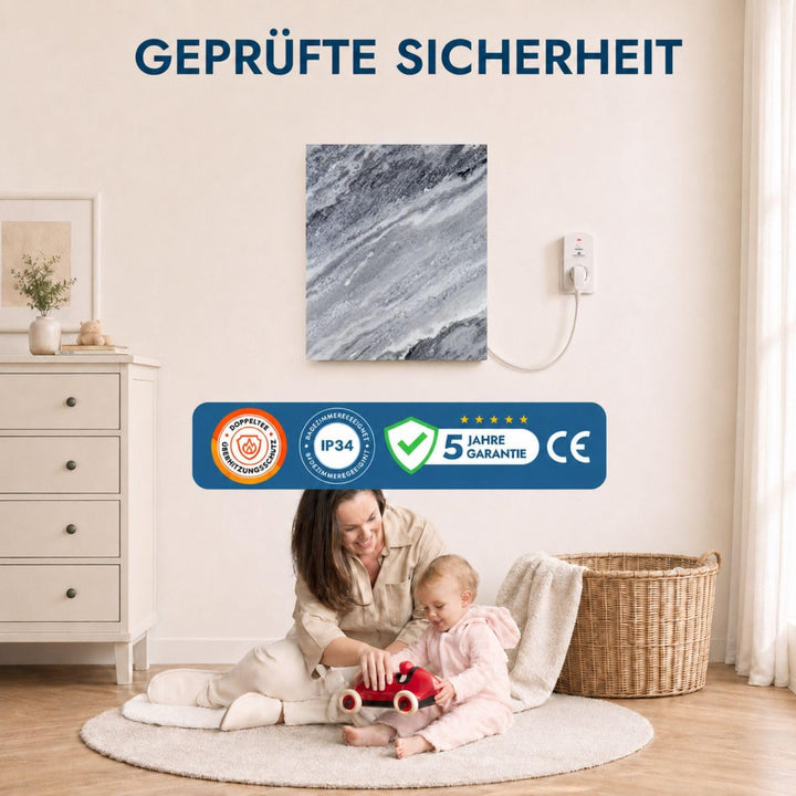 Marwona Naturstein Infrarotheizung mit Digitalthermostat I Qarama 800 W I Energiesparende Marmor Inf