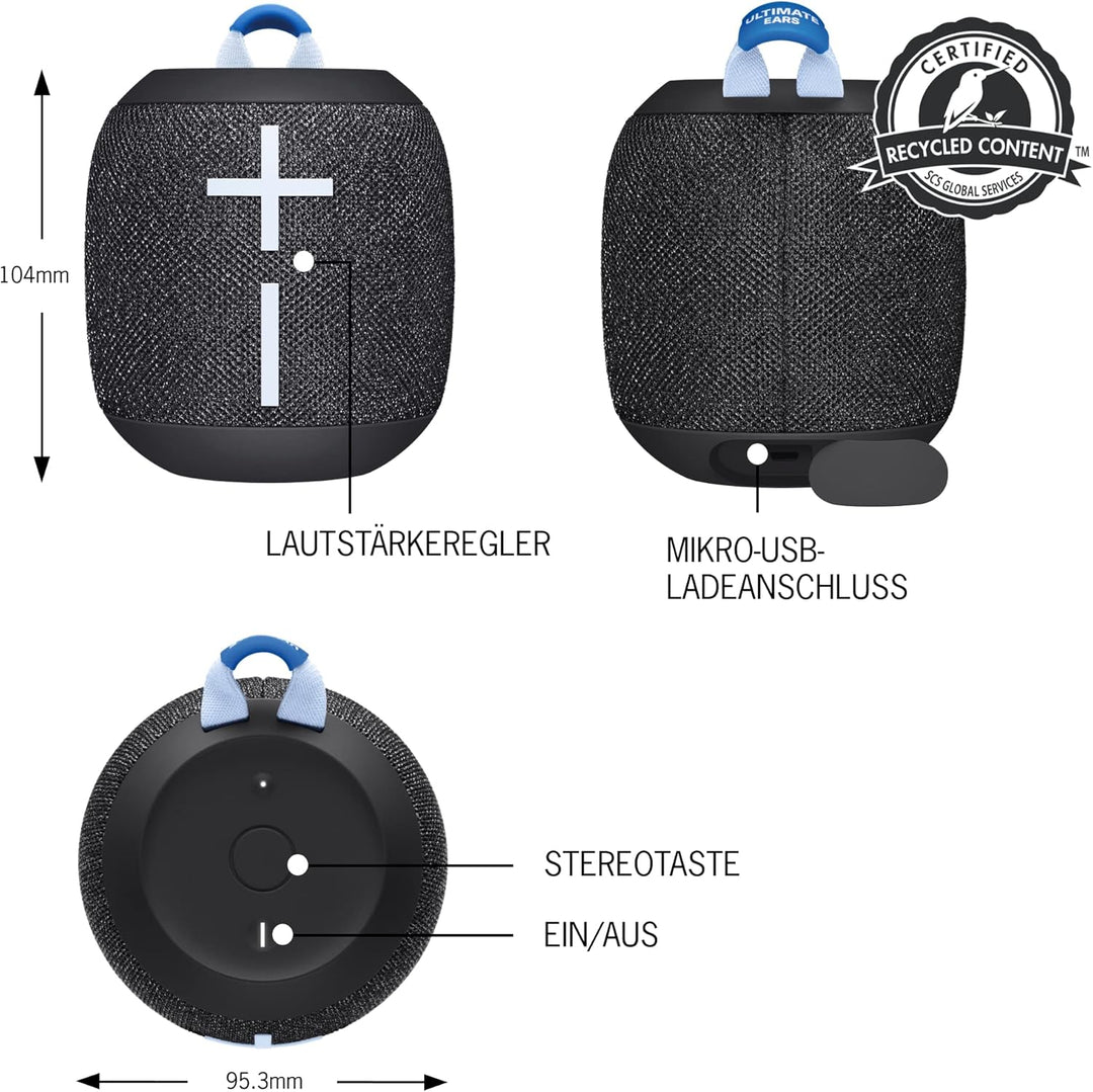 ULTIMATE EARS WONDERBOOM 3, Tragbarer Bluetooth-Lautsprecher, Satter Bass 360-Grad-Sound, Wasserdich