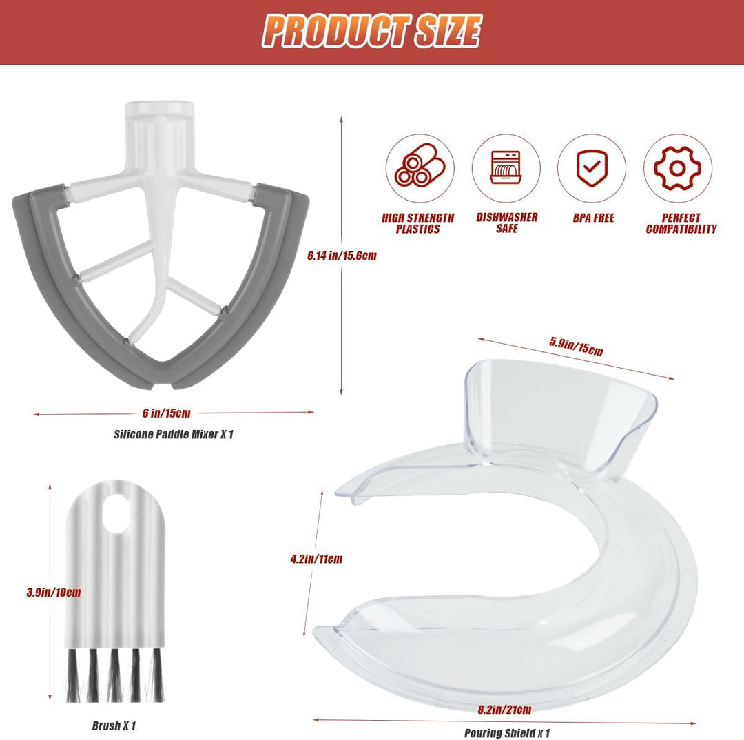 Pouring Shield und Silikon-Paddelmixer, flacher Schlägel für KitchenAid Kippkopf, Standmixer, 4,5 &