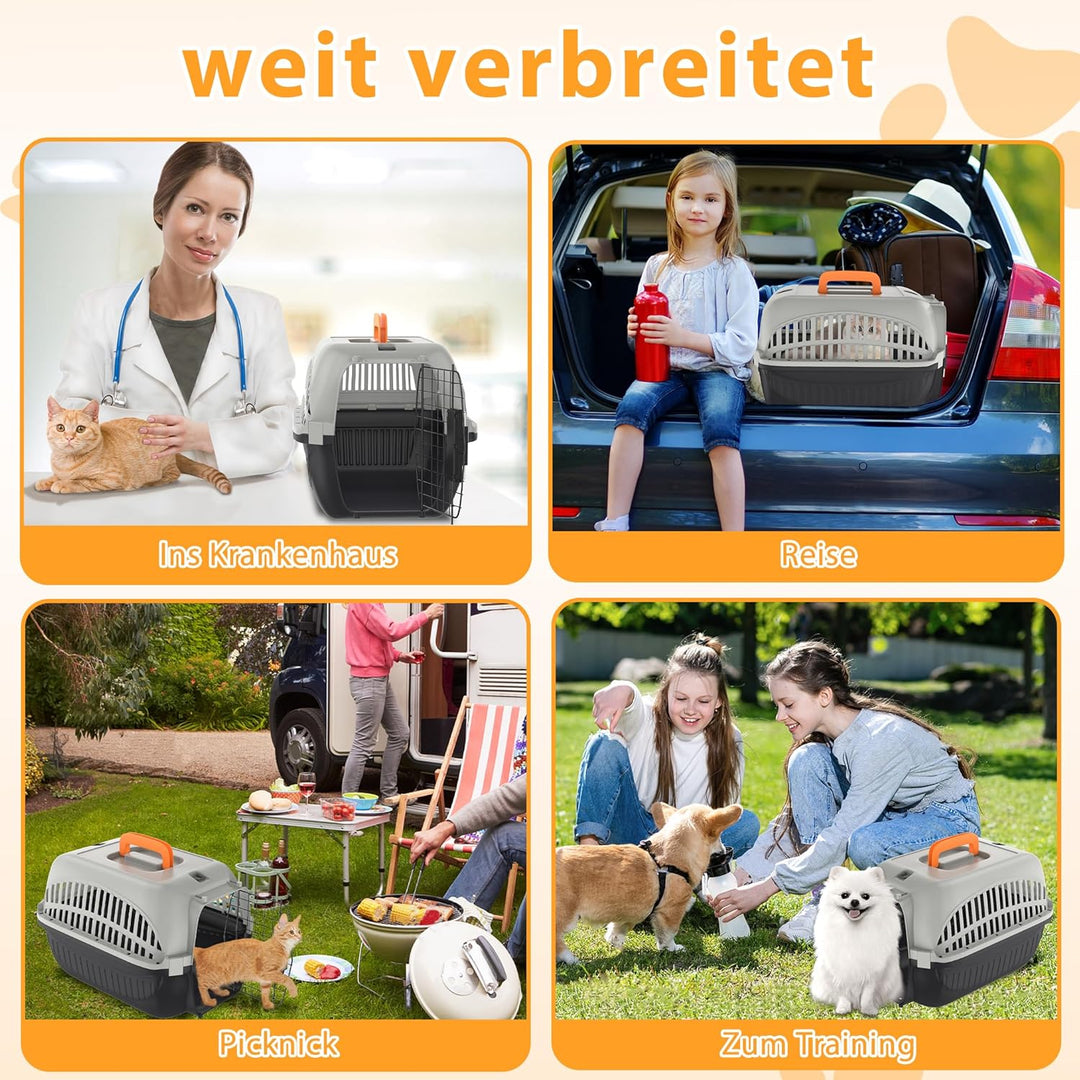 YUENFONG Transportbox Katzen 61x37x37cm Katzentransportbox für kleine Hunde, Tiertransporter aus ABS