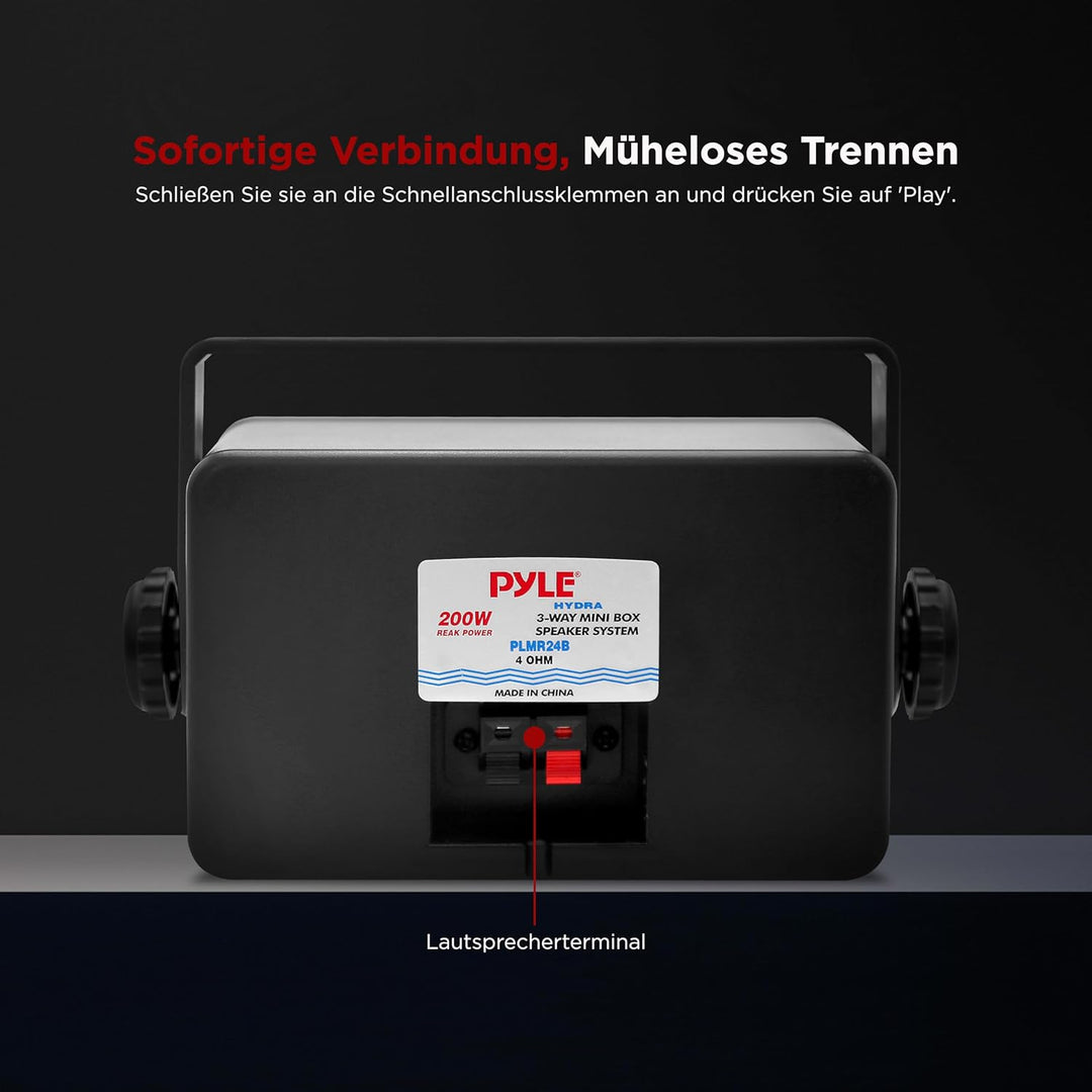 Pyle Aussenlautsprecher 3.5" Schwarz – 200W Wandlautsprecher wetterfest für Aussenbereich Marinegeei