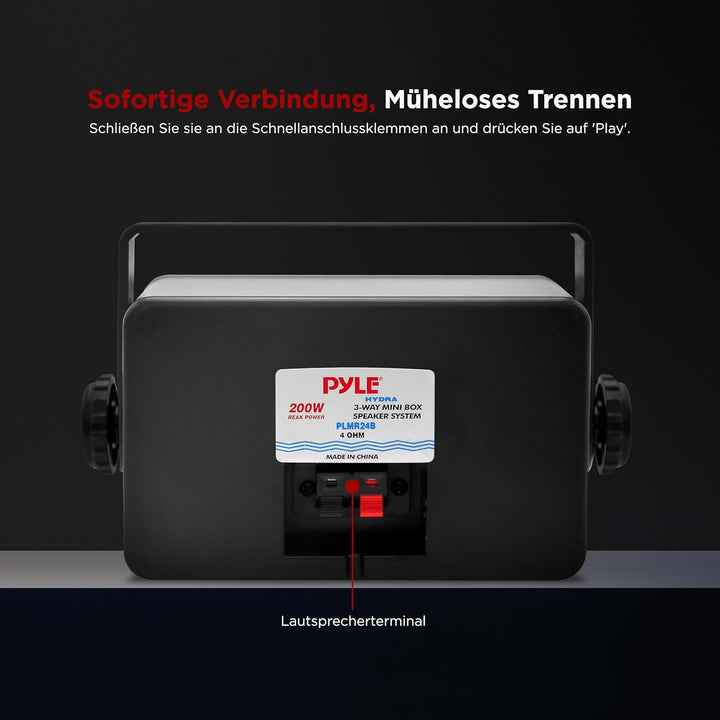 Pyle Aussenlautsprecher 3.5" Schwarz – 200W Wandlautsprecher wetterfest für Aussenbereich Marinegeei