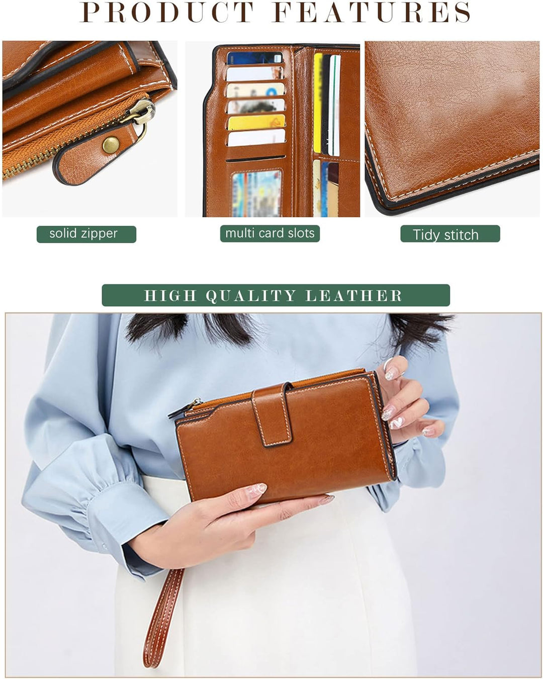 TeeYee Damen Mädchen Lange LederGeldbörse Faltmappe Lederhandtasche Grosse Kapazitäts Geldbeutel mit