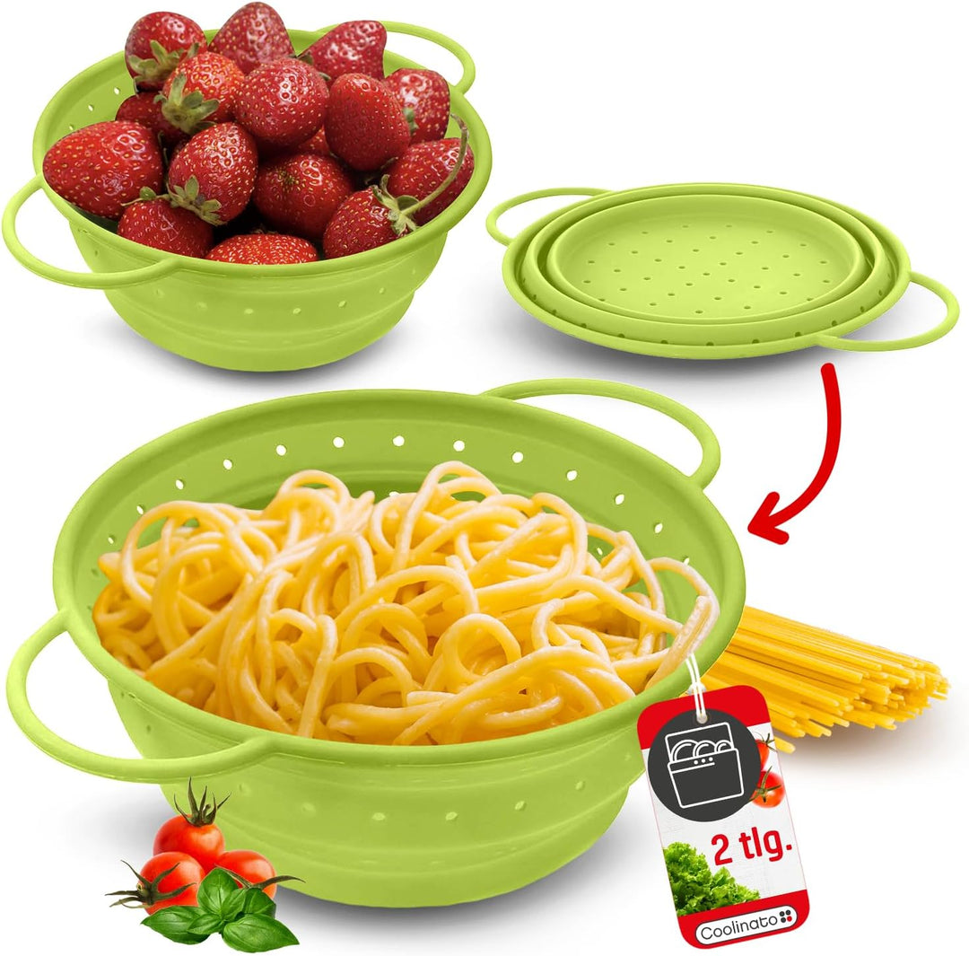 Coolinato Sieb faltbar aus Silikon | Platzsparend, leicht zu reinigen und Spülmaschinenfest Verwende