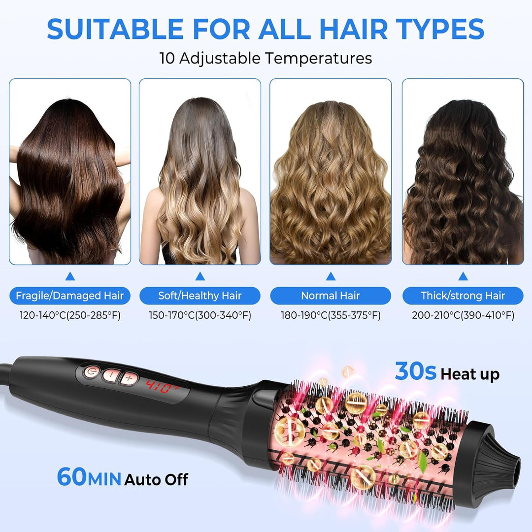 Thermal Brush, Wärmebürste Thermobürste 38mm, UKLISS Rundbürste LCD-Anzeige 120-210℃, Leichte Heat B