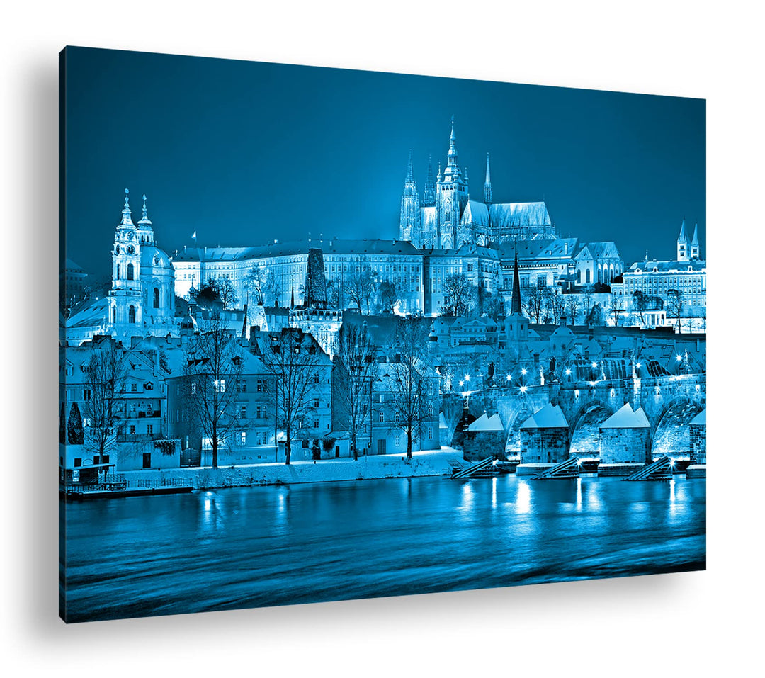 deyoli erhellendes Prag bei Nacht Format: 120x80 Effekt: Monocrome Blau als Leinwand, Motiv fertig g