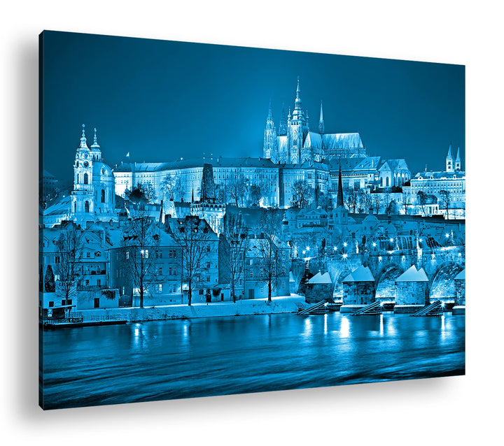 deyoli erhellendes Prag bei Nacht Format: 120x80 Effekt: Monocrome Blau als Leinwand, Motiv fertig g