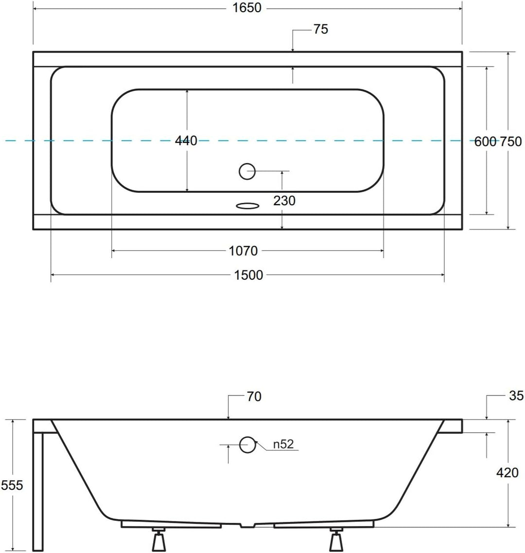 VBChome Badewanne 165x75 cm Acryl SET Wannenträger Siphon Wanne Rechteck Weiss Design Modern Styropo