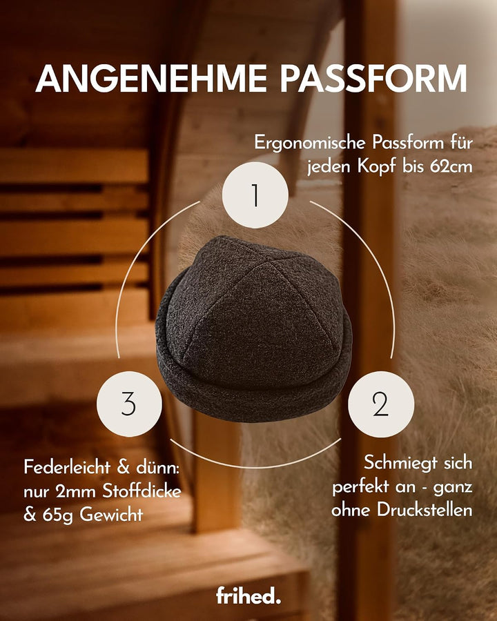 frihed. Saunahut Meerblau aus Wollwalk - 100% Schafschurwolle - Premium Sauna Accessoire für Männer