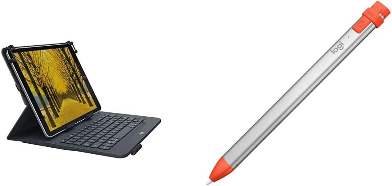 Logitech Universal Folio Tablet-Hülle mit Kabelloser Tastatur, Bluetooth- Schwarz & Crayon Digitaler