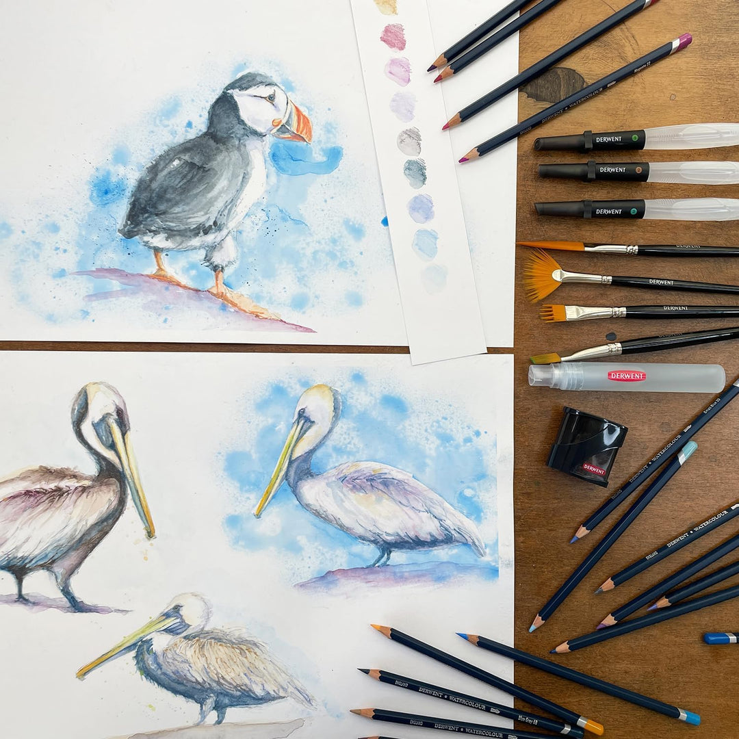 Derwent Aquarellstifte in einer Geschenk-Box aus Holz, Zeichnen & Malen, 48er-Set, Ideal zum Vermisc