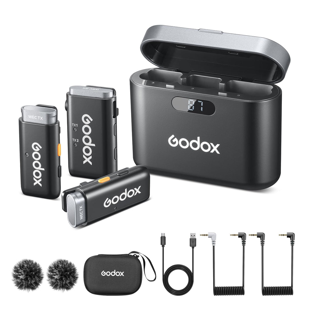 Godox WEC Kit2 Kabellose Lavalier Mikrofon mit Zwei Mikrofone/Ladehülle für Kamera, Rauschunterdrück