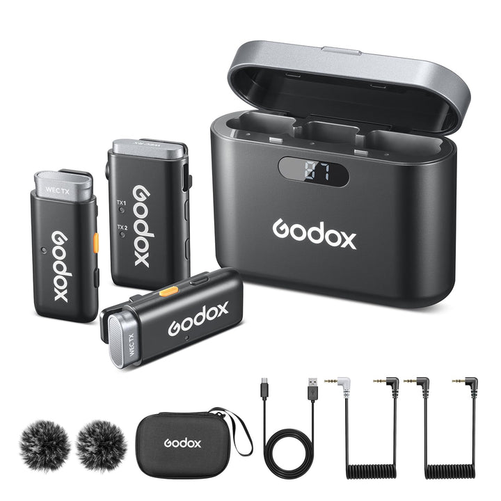 Godox WEC Kit2 Kabellose Lavalier Mikrofon mit Zwei Mikrofone/Ladehülle für Kamera, Rauschunterdrück