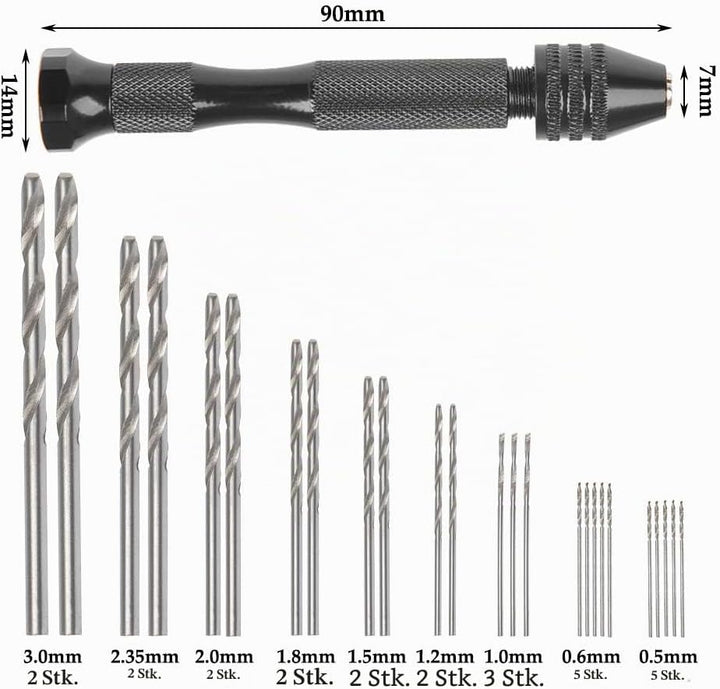 DODUOS Handbohrer Set mit 25 Stück Spiralbohrer Bits, 10 Stück PCB Mini Bohrer, 1 Stück Schraubstock