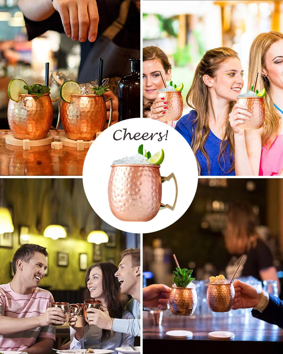 LIVEHITOP 4 Stück Moscow Mule Kupfer Becher Set, 19.5 Oz Handgemacht Cocktail Tasse for Kaltes Geträ