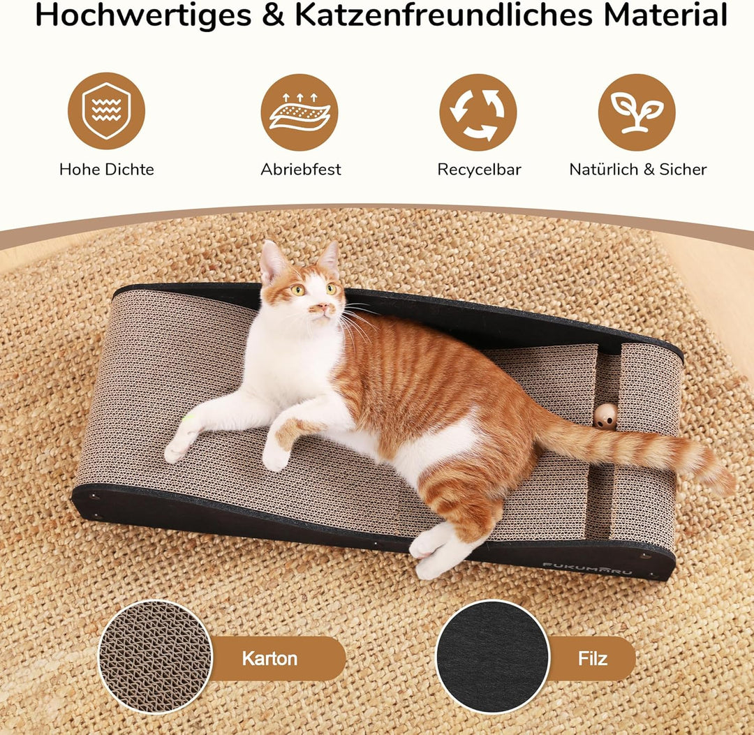 FUKUMARU Kratzbrett Katzen,74 cm langlebiges Kratzpappe und Filz, grosse Liege, recycelbares Katzenk