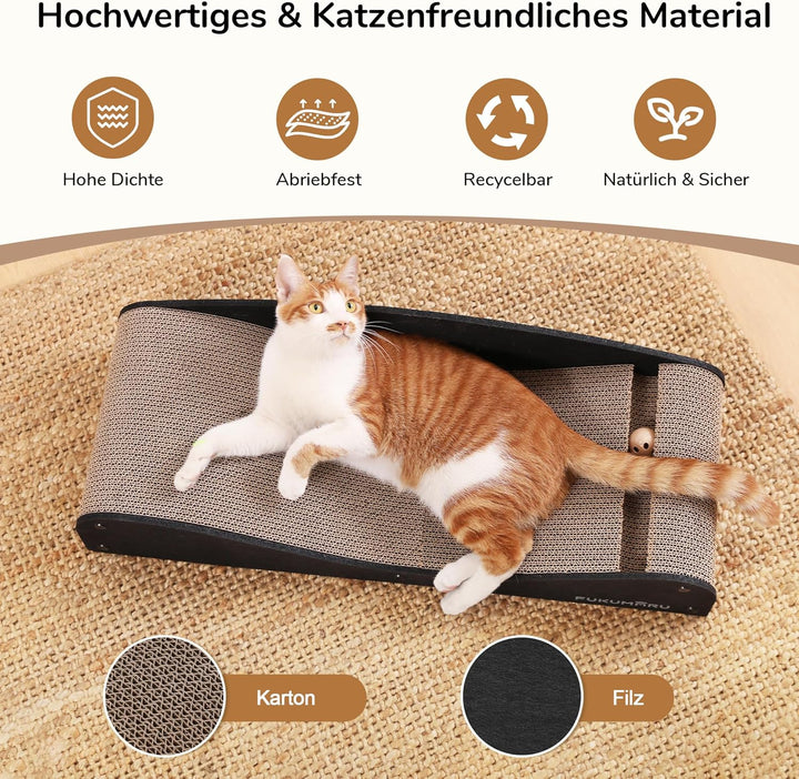 FUKUMARU Kratzbrett Katzen,74 cm langlebiges Kratzpappe und Filz, grosse Liege, recycelbares Katzenk