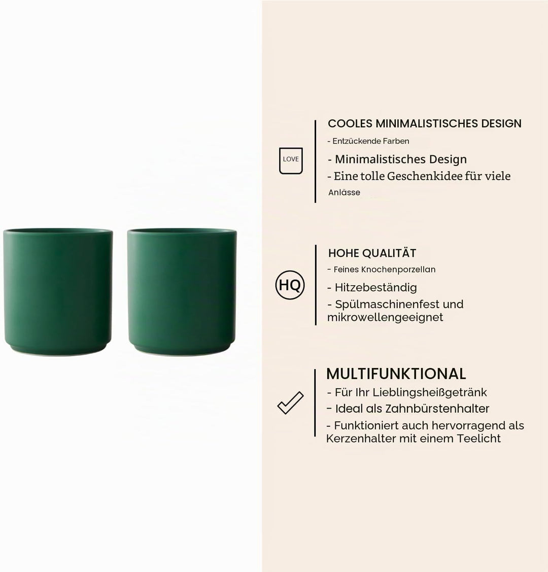 Design Letters Favourite Cup 2 Set Gras-Grün | kaffeebecher Porzellan 250 ml | Espressotassen | Bech