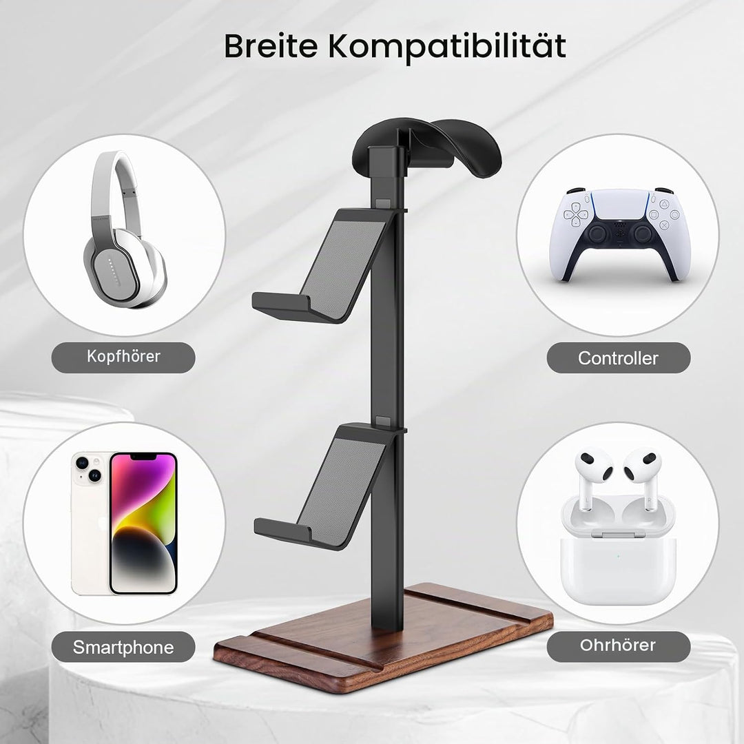 Controller Halter, Kopfhörer Ständer aus Walnussholz, Gaming Controller Halterung für Xbox PS5 PS4 S