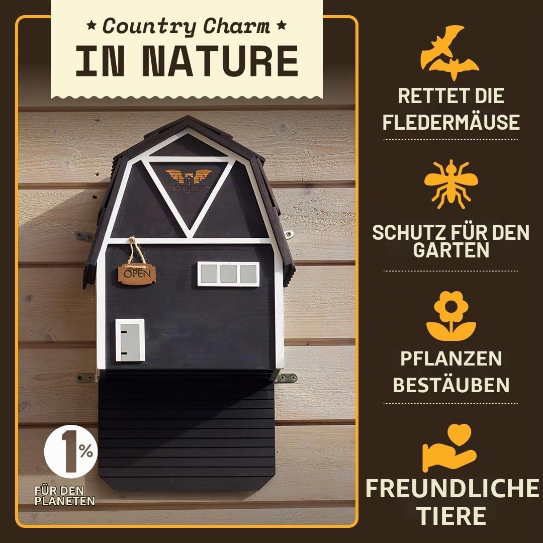 WildYard Big Bat Barn 3-Kammer Fledermaushaus - Gross, Schwarz - Witterungsbeständiges Fledermaus-Wi