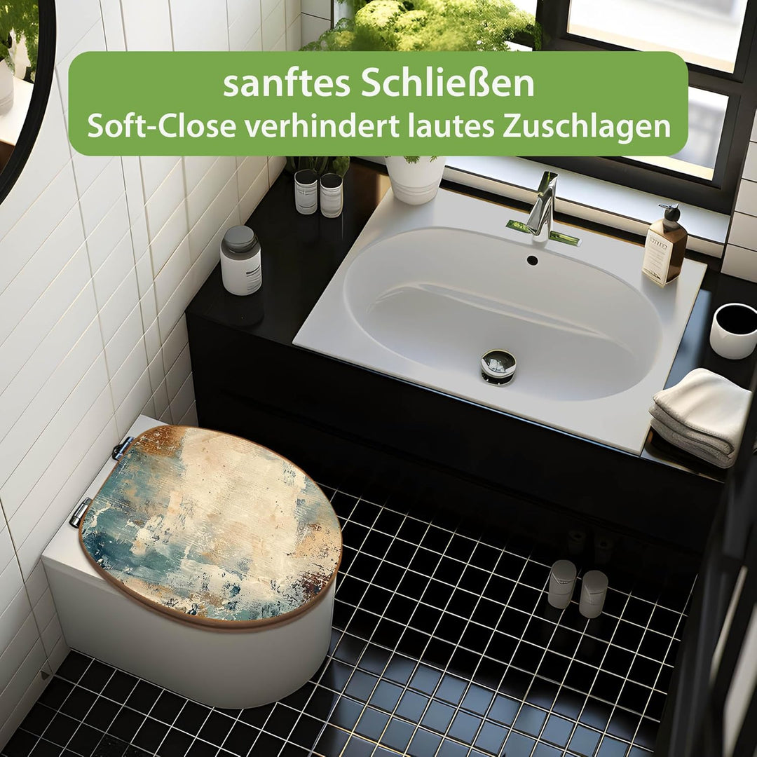 banjado Design WC Sitz Bambus Absenkautomatik 45,8x37,5cm - Toilettendeckel mit Absenkautomatik Holz