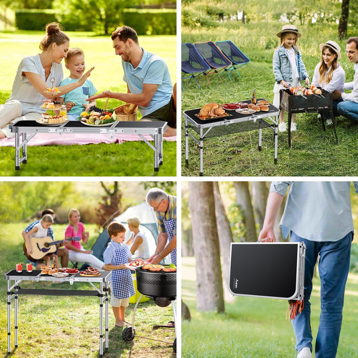 Anbte Klapptisch Faltbar 88x40cm (LxB) mit 3 Verstellbare Höhe, Tragbar Alu Outdoor/Indoor Koffertis