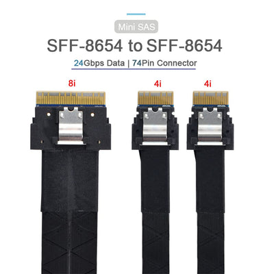 NFHK PCI-E Ultraport Slimline SAS Slim 4.0 SFF-8654 8i 74pin to Dual SFF-8654 4i 38pin cable 40cm PC