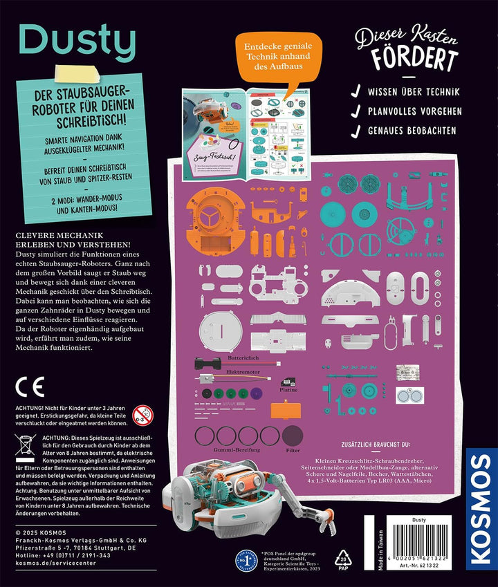 KOSMOS 621322 Dusty - Dein saugstarker Robo-Helfer, Staubsaugerroboter für Kinder, Experimentierkast