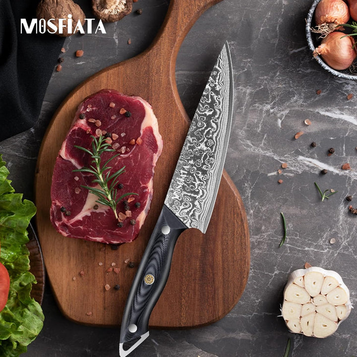 MOSFiATA Damastmesser 8 Zoll Kochmesser-Japanisches Küchenmesser aus Damaszener Stahl-Chef's Knife m