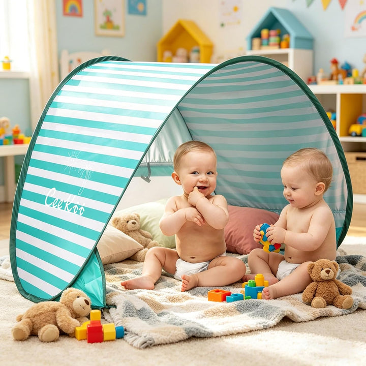 Baby Strandmuschel Pop Up Sonnenschutz Strand mit Minipool, Strandzelt UV Schutz, Atmungsaktiv Porta