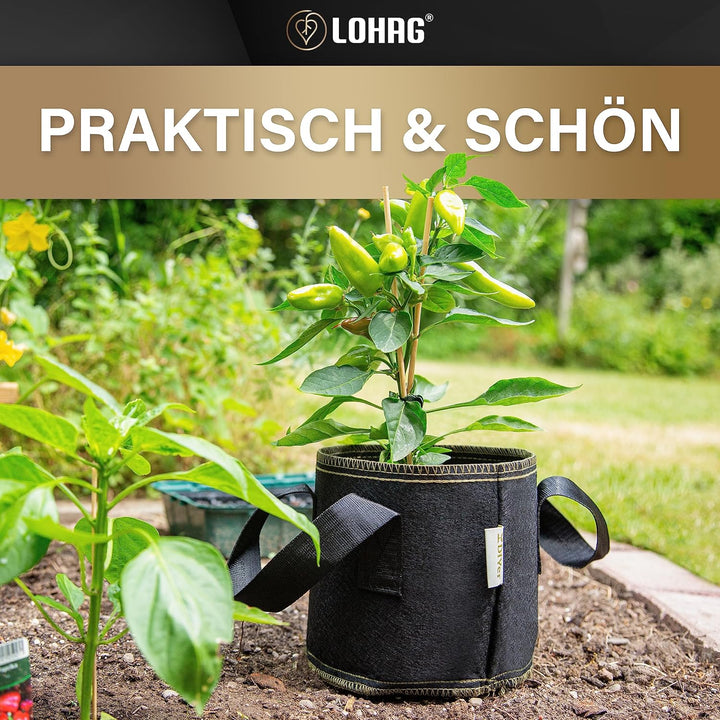 lohag® Premium Vliesstoff-Pflanzsack - 40 Liter, 3er Pack | Für Kräuter, Blumen, Gemüse &amp; Zimmerpfla