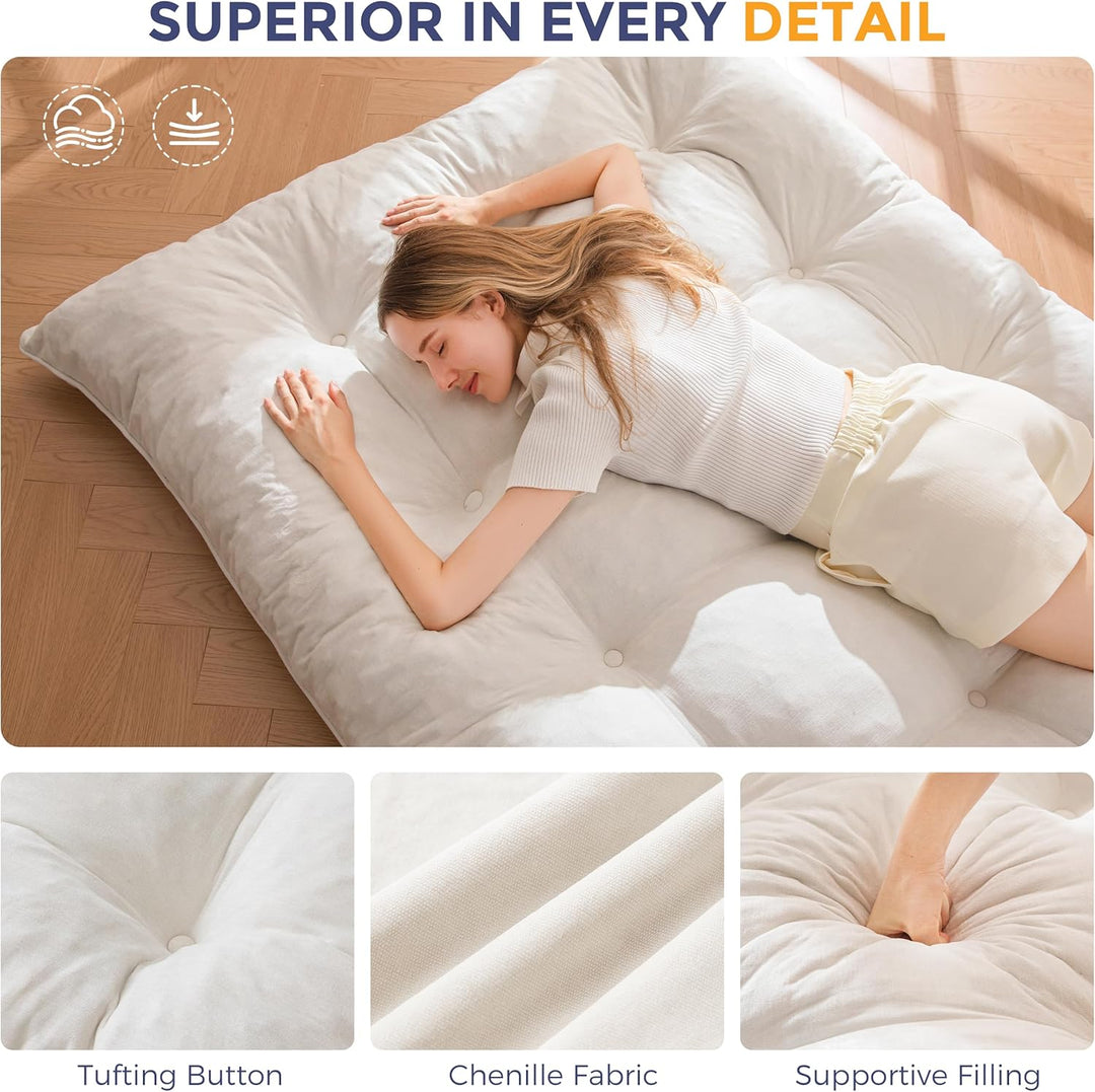 MAXYOYO Futon Matratze, Chenille-Stoff, 15cm Dick Bodenmatratze Verwendbar als Schlafsofa, Geknöpft