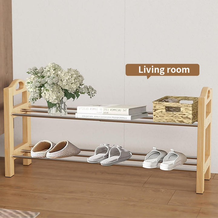 LEMIKKLE Schuhregal, 2-lagiges erweiterbares schuhschrank aus Holz, kleines Schuhregal schmal für En