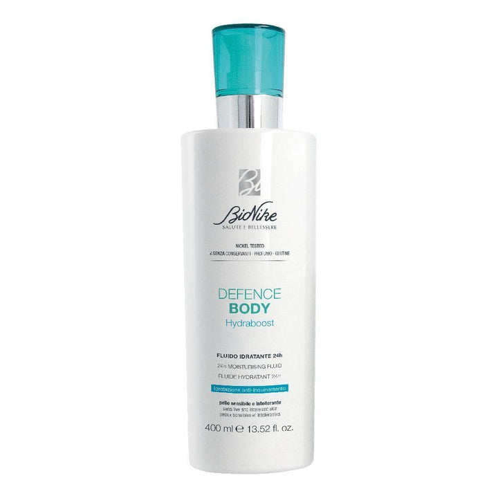 BioNike Defence Body Hydraboost Feuchtigkeitsspendende Flüssigkeit, 24 Stunden, 400 ml, Anti-Verschm