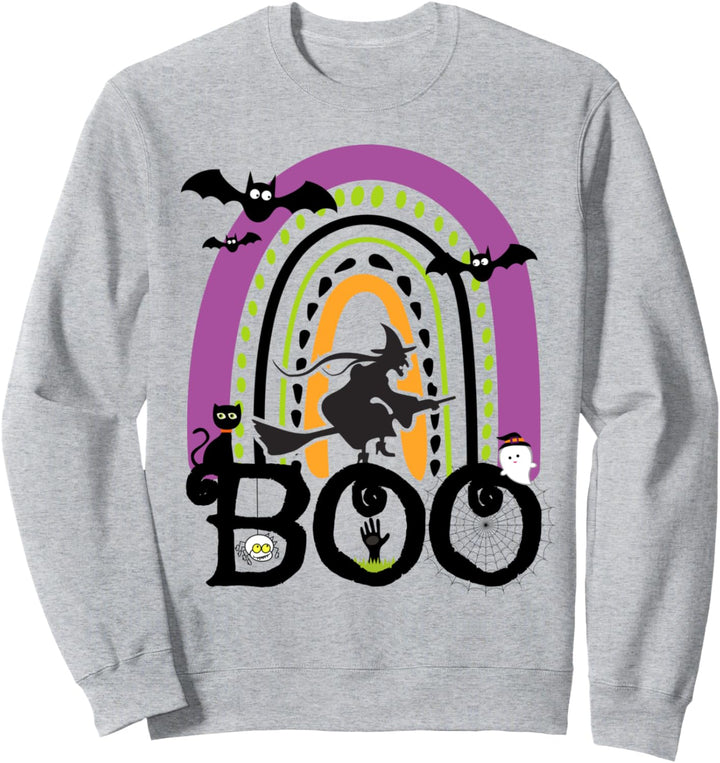 Halloween Rainbow BOO Lustige Hexe Geist Schwarze Katze Spinnennetz Sweatshirt