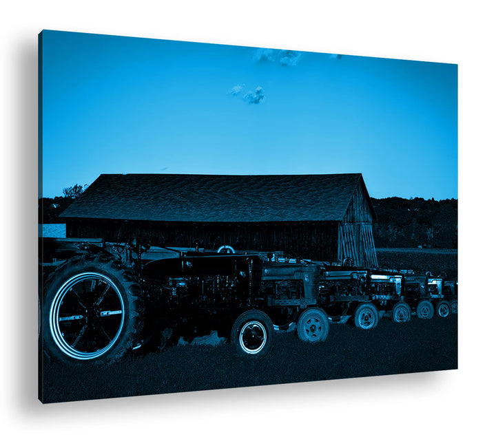 deyoli Traktoren auf einer Farm Format 100x70 Effekt: Monocrome Blau als Leinwandbild, Motiv fertig