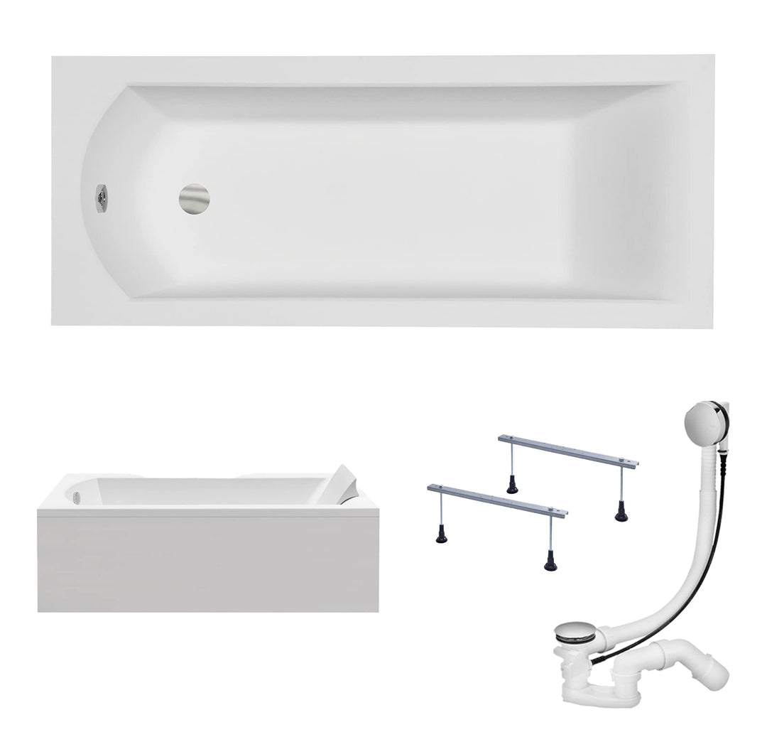 KOLMAN Badewanne SHEA Rechteck 160x70 mit AcrylSchürze, Ablaufgarnitur und Füssen Komplettset 4in1 P