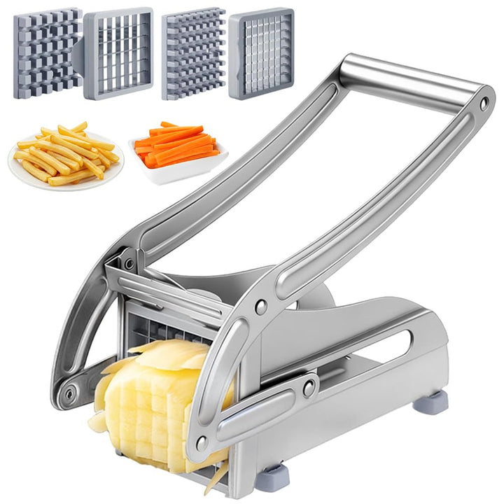Pommesschneider Edelstahl, Pommespresse mit 2 Schneideeinsätzen, Multifunktionaler Kartoffelschneide