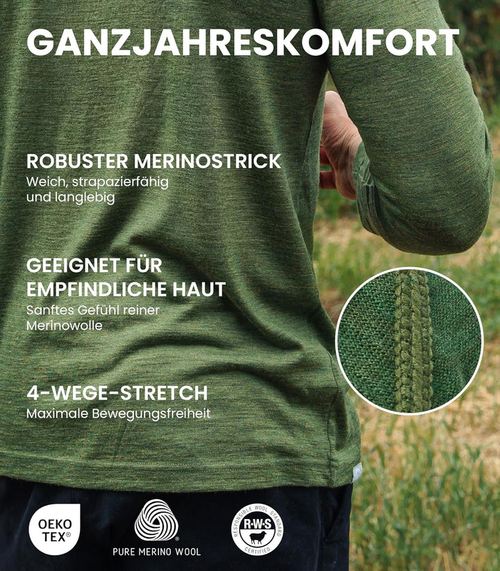 100% Merino Unterwäsche Herren - Merino Langarmshirt Herren Atmungsaktiv Und Feuchtigkeitsableitend