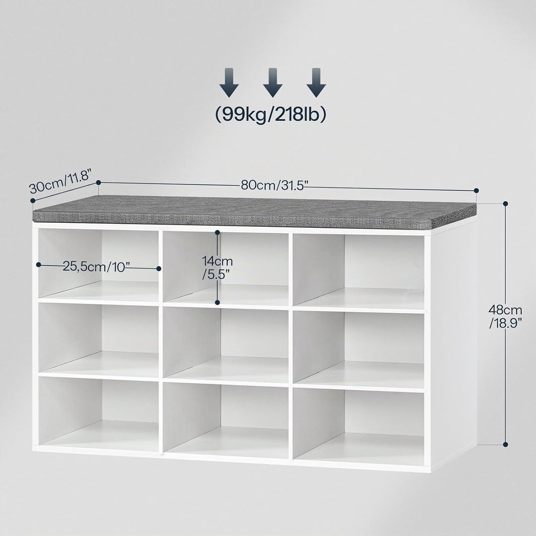 HOOBRO Schuhbank mit 9 Fächern, Schuhregal mit gepolsterter Sitzbank, Schuhschrank, für Flur, Wohnzi