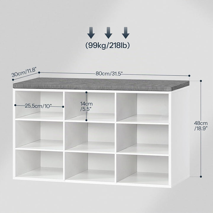 HOOBRO Schuhbank mit 9 Fächern, Schuhregal mit gepolsterter Sitzbank, Schuhschrank, für Flur, Wohnzi