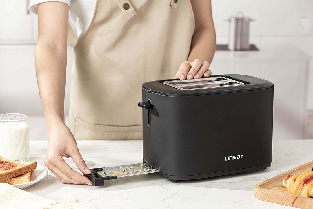 Toaster Schwarz Matt - Zwei-Scheiben-Toaster - Mit Touchscreen, 6 Bräunungsstufen, Herausnehmbarer K