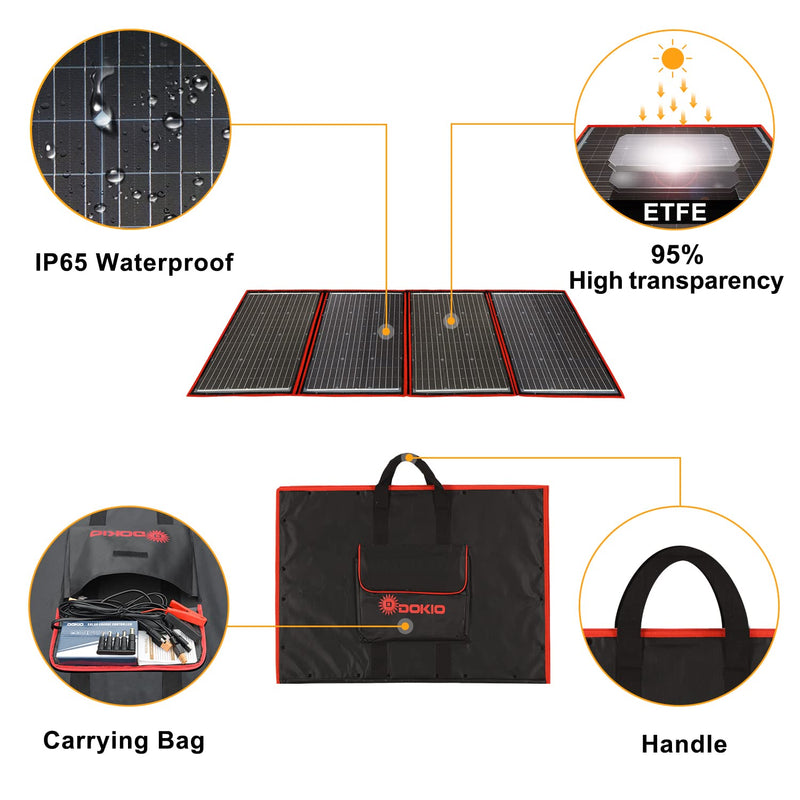 DOKIO 200W 18V Faltbar Solar Panel Kit Monokristallines Mit Solarladeregler Und PV-Kabel (Für 12V Kf