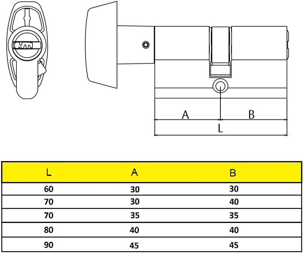 Yale YL6P3040LT Sicherheitszylinder, YL6, Langbuchstabe, Schlüssel, Messing, 30 x 40 mm