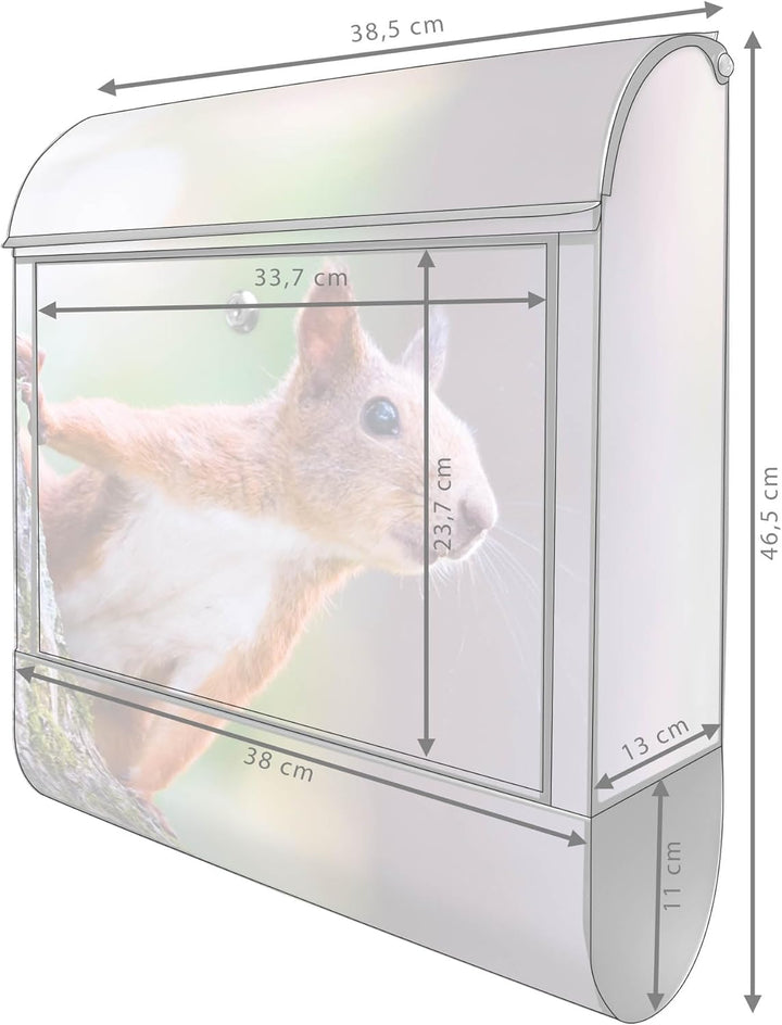 banjado® Design Briefkasten mit Motiv Eichhörnchen 39x47x14cm &amp; 2 Schlüssel - Briefkasten Stahl schw