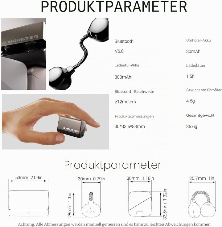 Kopfhörer Kabellos Bluetooth, 6.0 Open Ear Stereo Sportkopfhörer Bluetooth, Klare Anrufe, Kompakt un