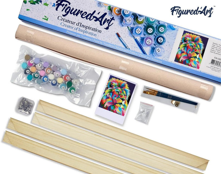 Figured'Art Malen Nach Zahlen Erwachsene Mit Rahmen Löwe Pop Art 2 - Paint by Numbers Basteln DIY Ba