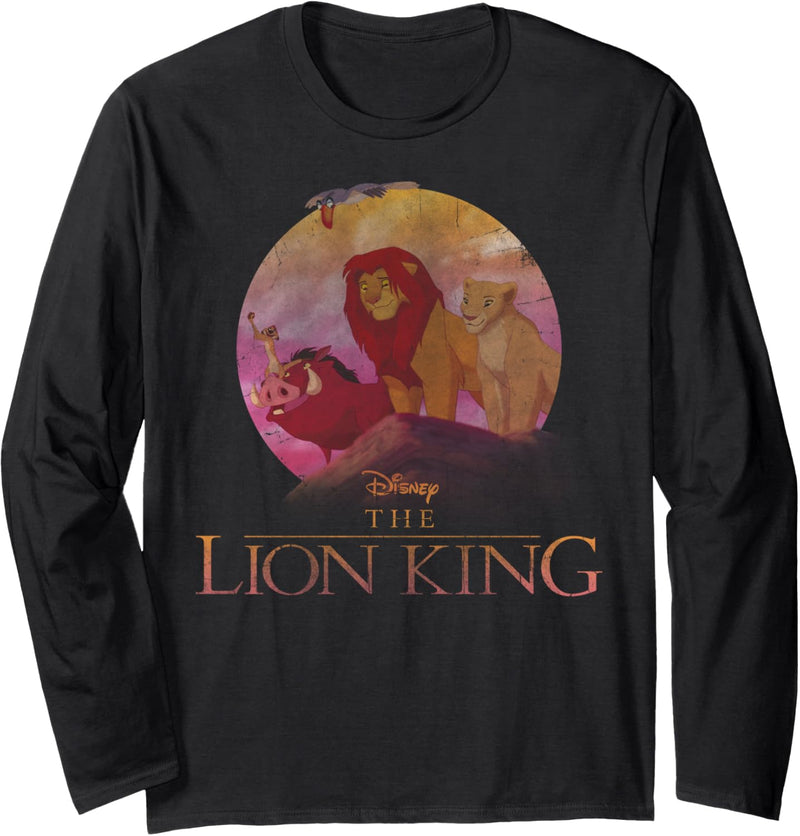 Disney The Lion King Group Shot Distressed Title Logo Langarmshirt