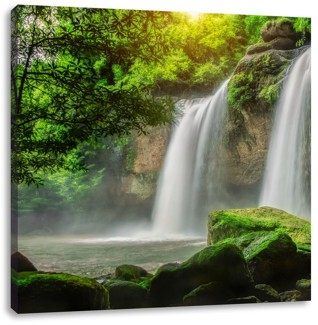 Pixxprint Wasserfall, Format: 70x70 auf Leinwand, XXL riesige Bilder fertig gerahmt mit Keilrahmen,